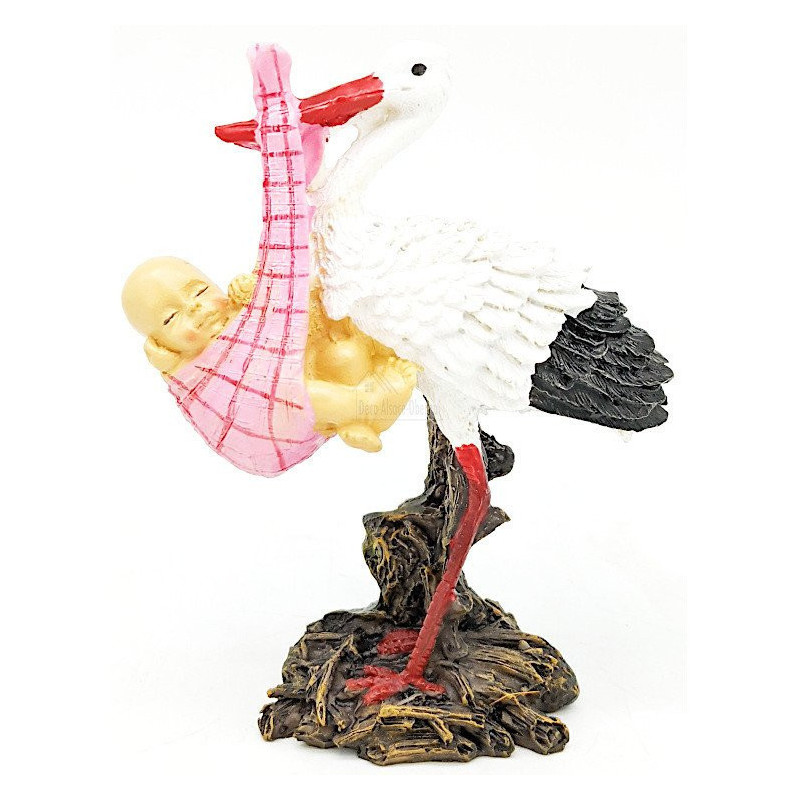 Resin stork carrying a baby in its beak 11 cm