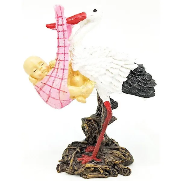 Resin stork carrying a baby in its beak 11 cm