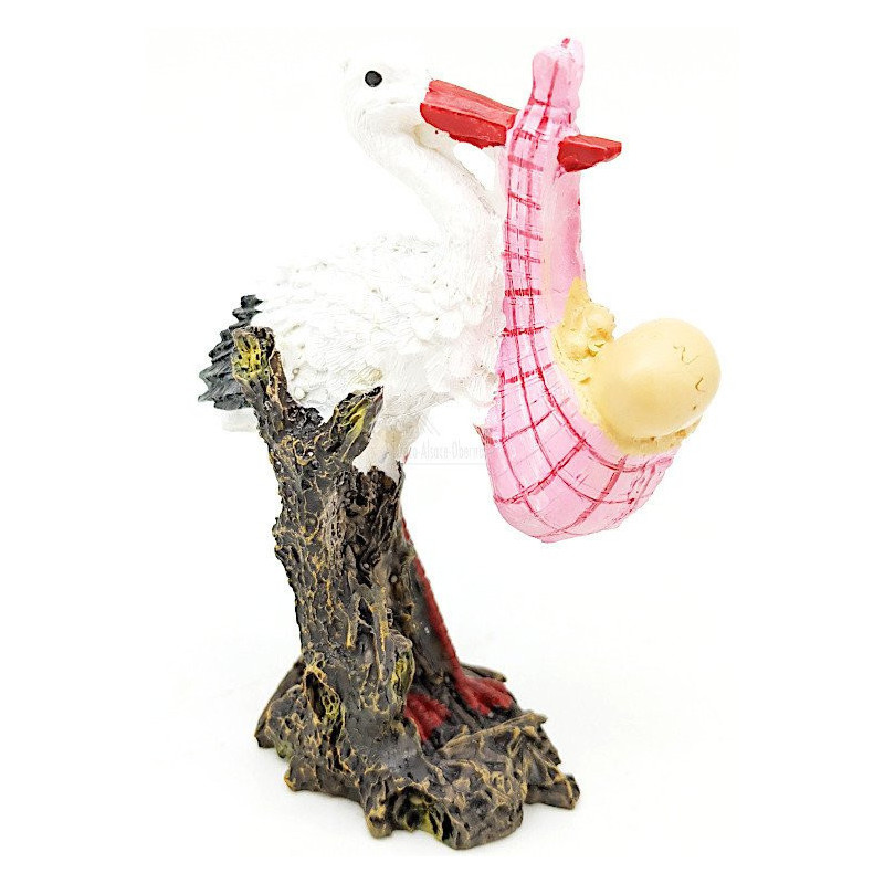 Resin stork carrying a baby in its beak 11 cm