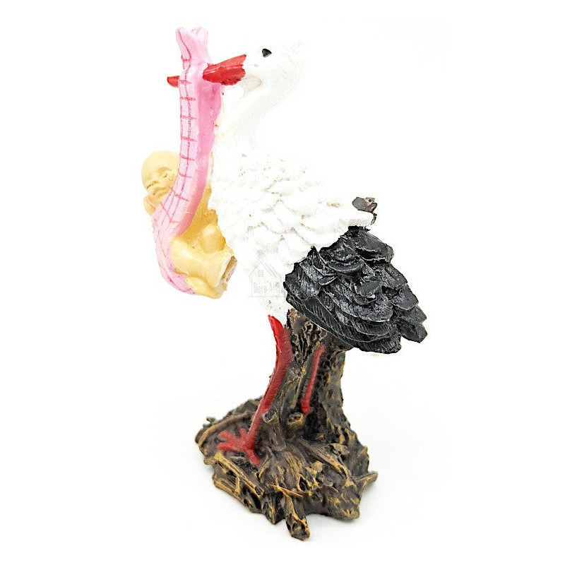 Resin stork carrying a baby in its beak 11 cm