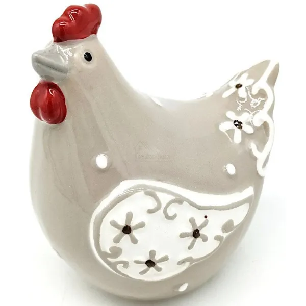 Decorated beige gray ceramic hen