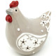 Poule en Céramique gris beige décorée