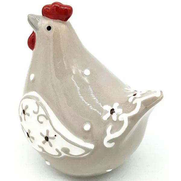 Decorated beige gray ceramic hen