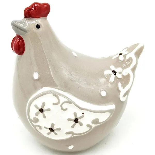 Decorated beige gray ceramic hen