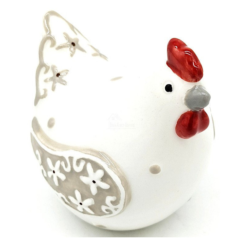 Poule en Céramique blanche décorée