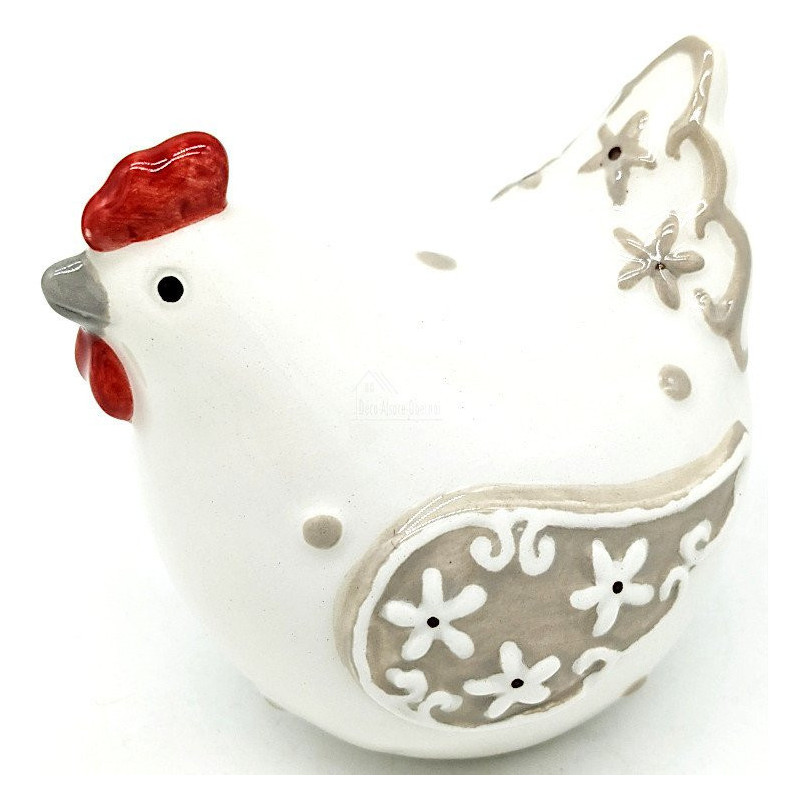 Decorated white ceramic hen