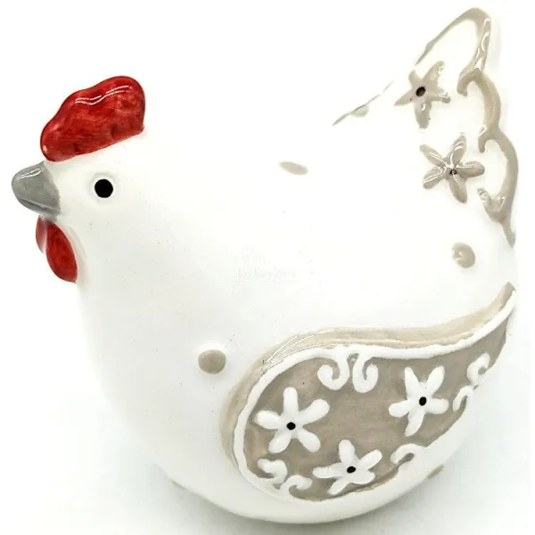 Decorated white ceramic hen