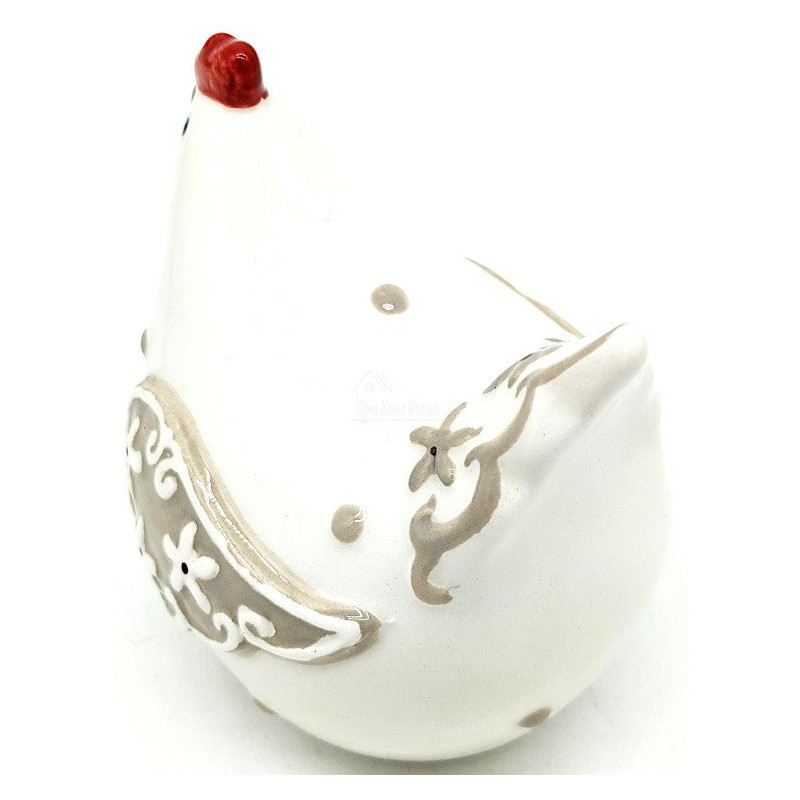 Decorated white ceramic hen
