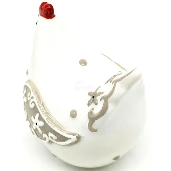 Poule en Céramique blanche décorée