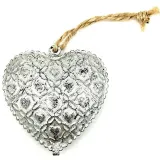 Petit Coeur en Métal gris avec grelot à suspendre