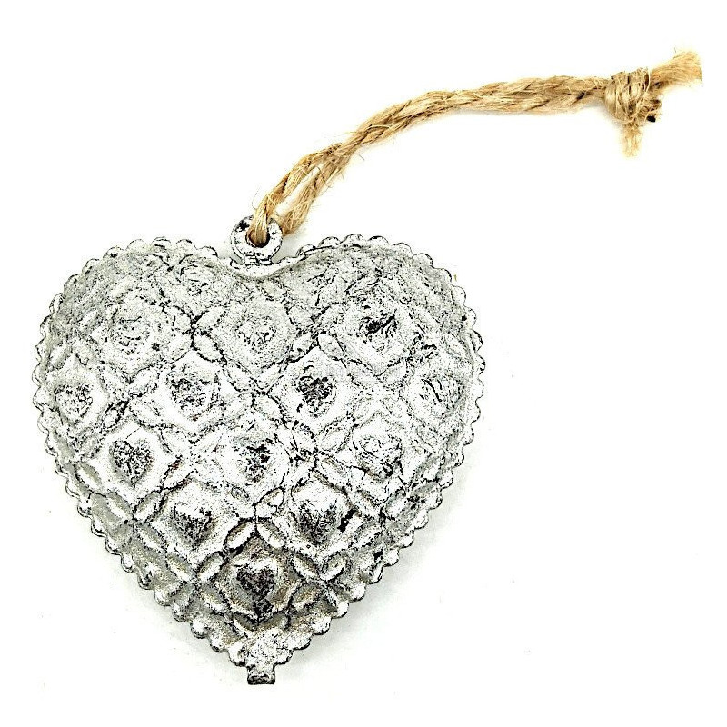 Petit Coeur en Métal gris avec grelot à suspendre