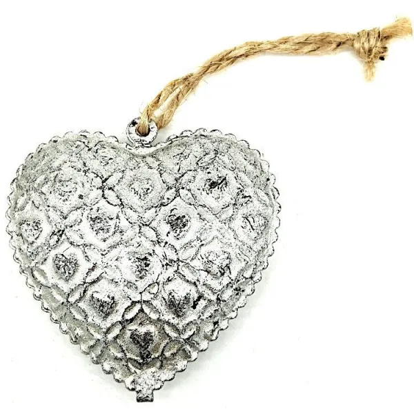 Petit Coeur en Métal gris avec grelot à suspendre