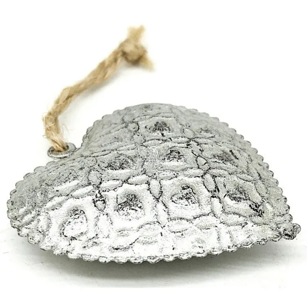 Petit Coeur en Métal gris avec grelot à suspendre
