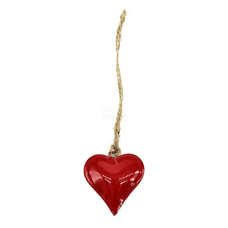 Petit Coeur en Métal rouge laqué Brillant à suspendre