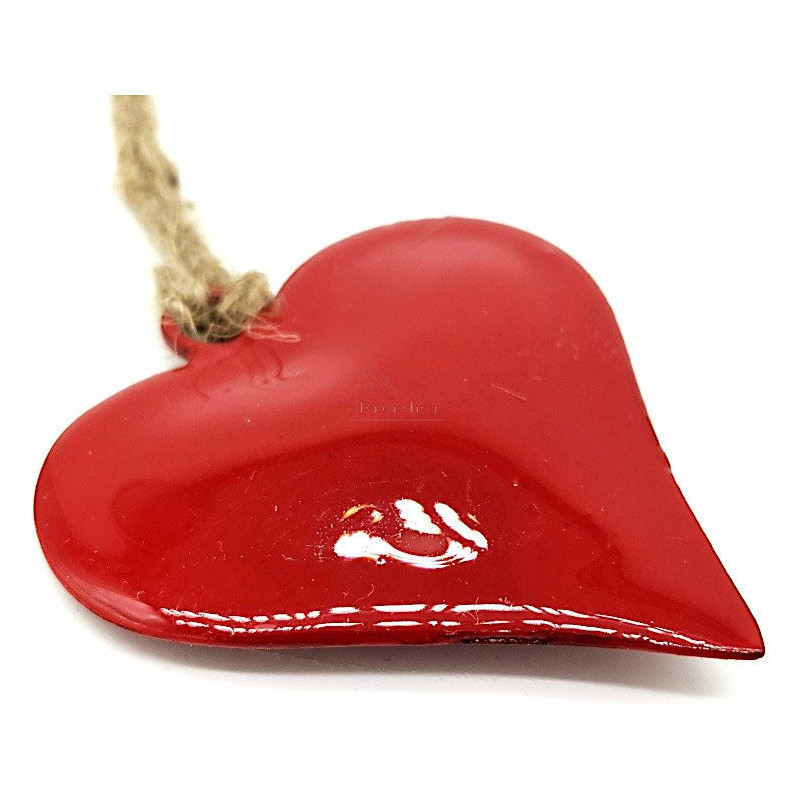 Petit Coeur en Métal rouge laqué Brillant à suspendre
