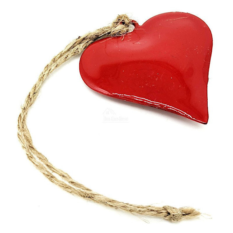 Petit Coeur en Métal rouge laqué Brillant à suspendre