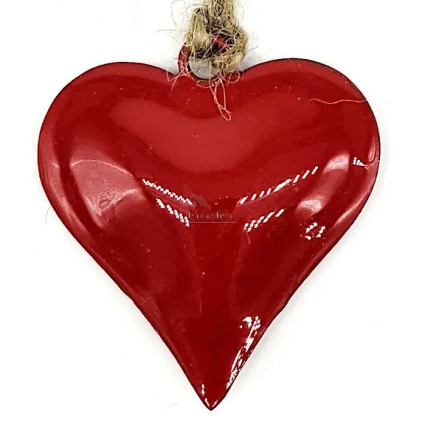 Petit Coeur en Métal rouge laqué Brillant à suspendre