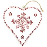 Coeur d'Alsace en métal Blanc décor motifs rouge