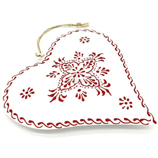 Coeur d'Alsace en métal Blanc décor motifs rouge