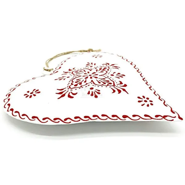 Coeur d'Alsace en métal Blanc décor motifs rouge
