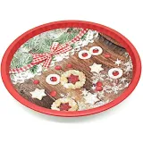 Plateau de Service rond en Métal décor Bredele de Noël
