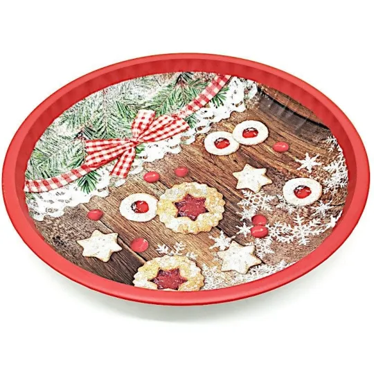 Plateau de Service rond en Métal décor Bredele de Noël