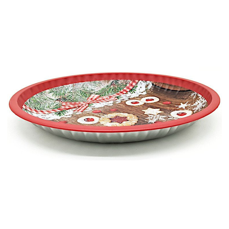 Rundes Serviertablett aus Metall Bredele Weihnachtsdeko