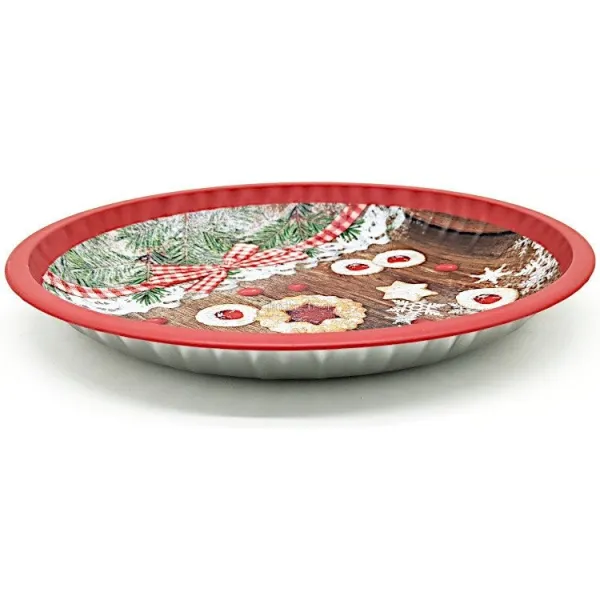 Plateau de Service rond en Métal décor Bredele de Noël