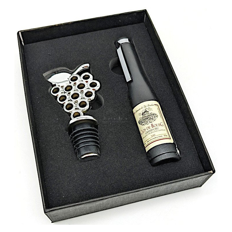 Corkscrew and grape bunch cork gift box