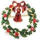 Broche Fantaisie métal doré Couronne de Noël Vert avec Strass