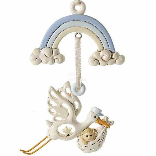 Hanging Blue Rainbow Resin Stork