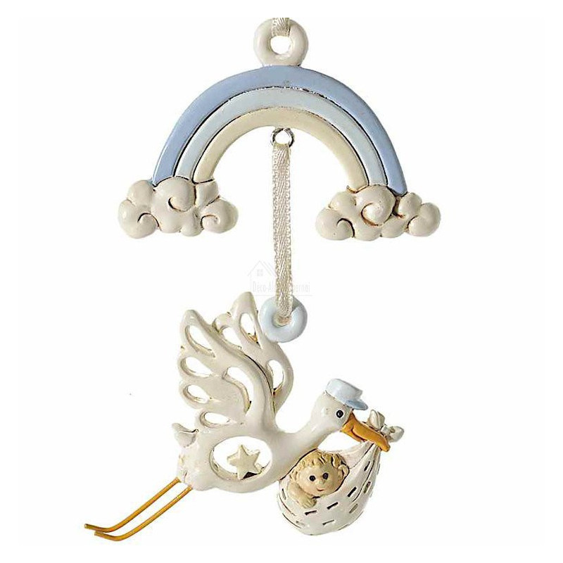 Hanging Blue Rainbow Resin Stork