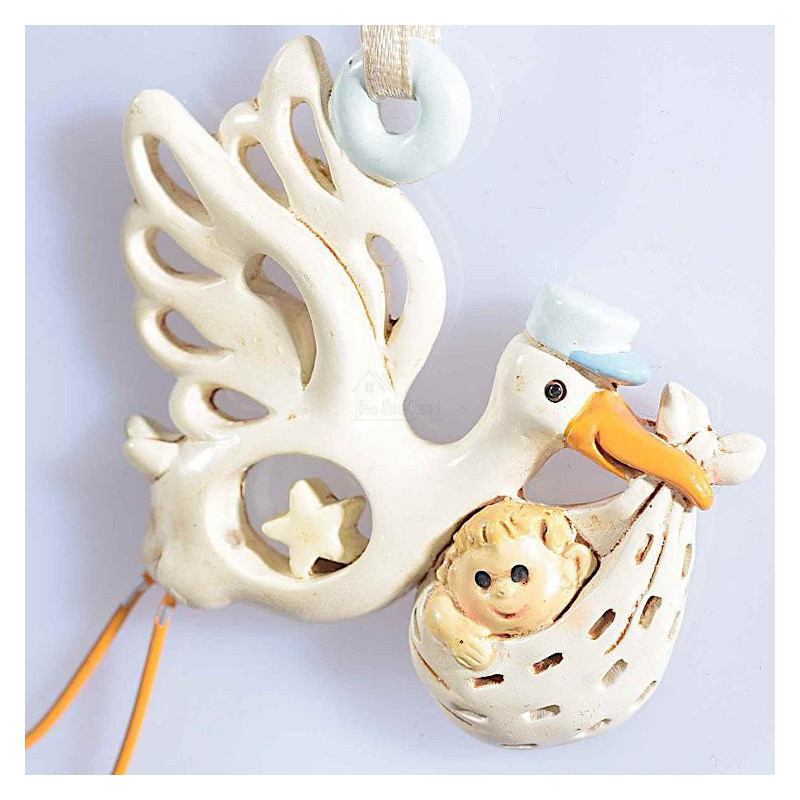 Hanging Blue Rainbow Resin Stork
