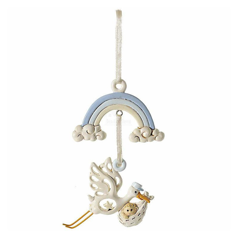 Hanging Blue Rainbow Resin Stork