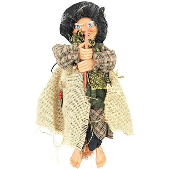 Elsässische Hexe zum Aufhängen mit Naturjute, Schal und Stechpalme 32 cm