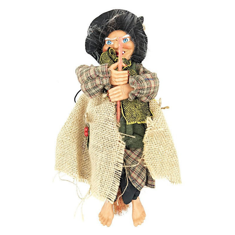 Witch of Alsace to hang with natural jute, scarf and holly 32 cm