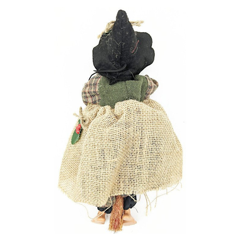 Sorcière d'Alsace à suspendre avec Jute naturelle, Écharpe et Houx 32 cm