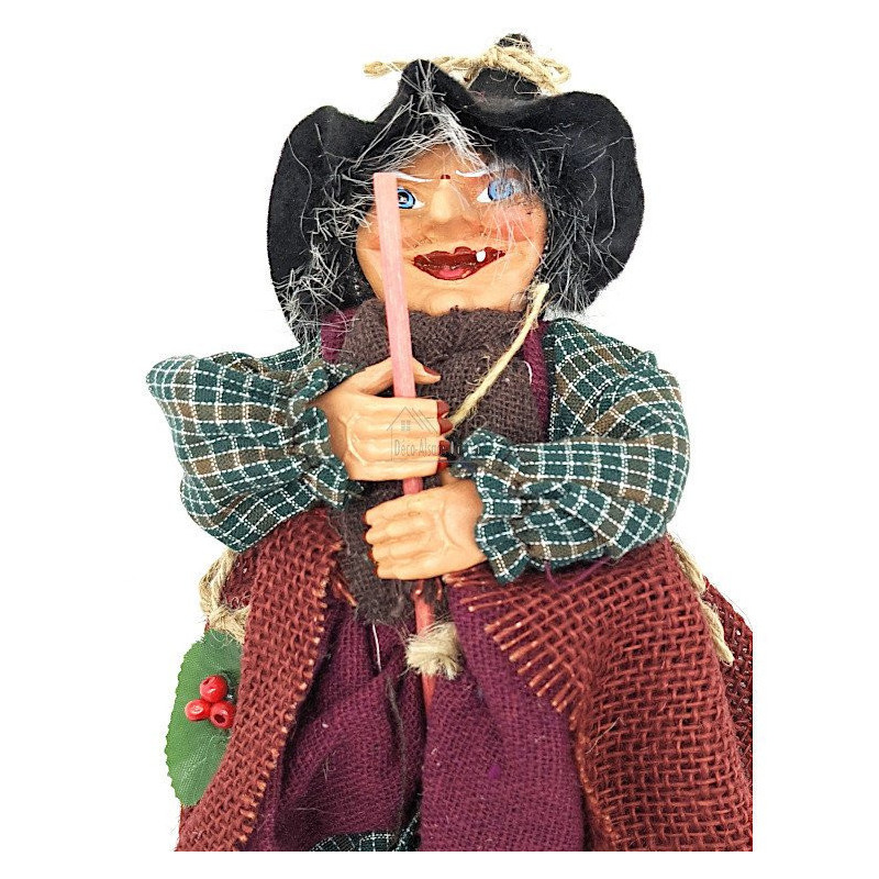 Witch of Alsace to hang with purple jute, scarf and holly 32 cm