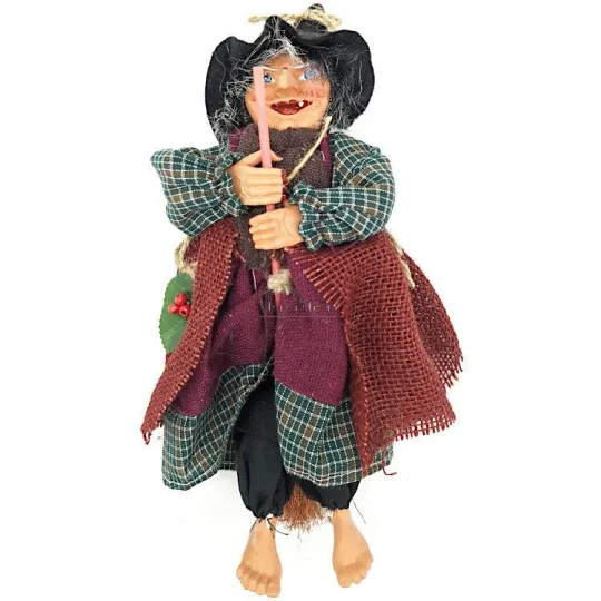 Witch of Alsace to hang with purple jute, scarf and holly 32 cm