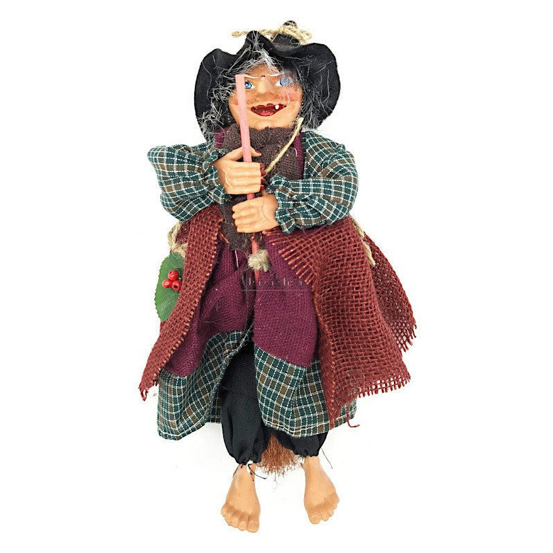 Witch of Alsace to hang with purple jute, scarf and holly 32 cm