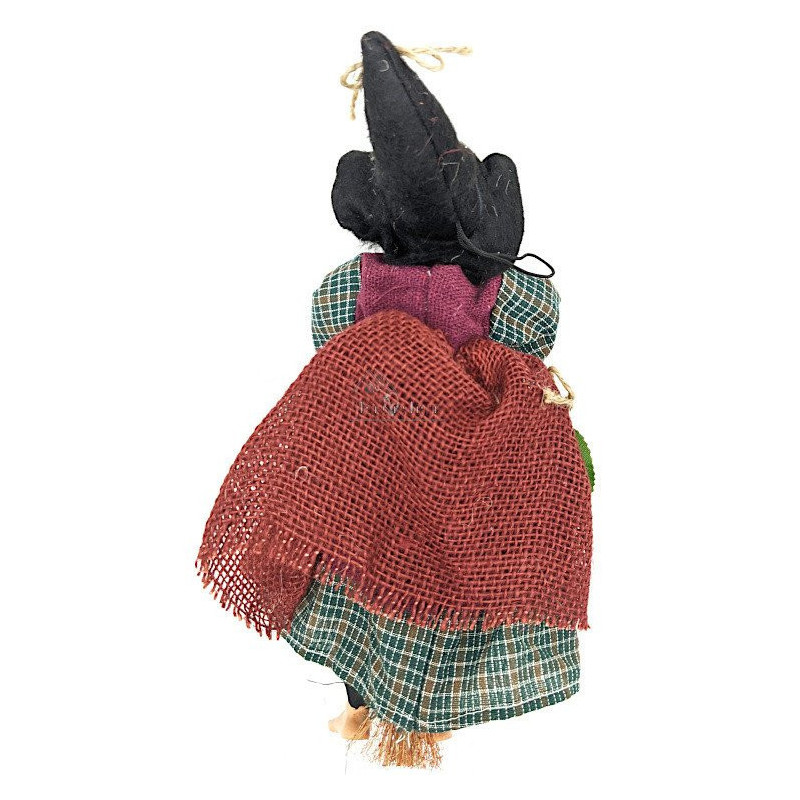 Witch of Alsace to hang with purple jute, scarf and holly 32 cm