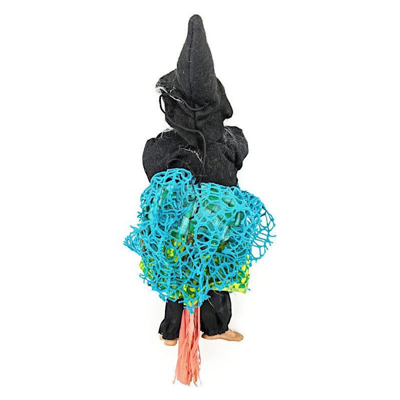 Sorcière d'Alsace à suspendre avec Gilet Noir et Franges Bleus 31 cm