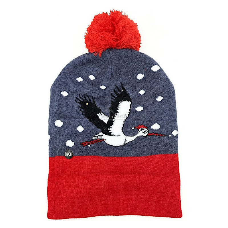Hat with Pompom Alsace Gray-Red with Led and Stork