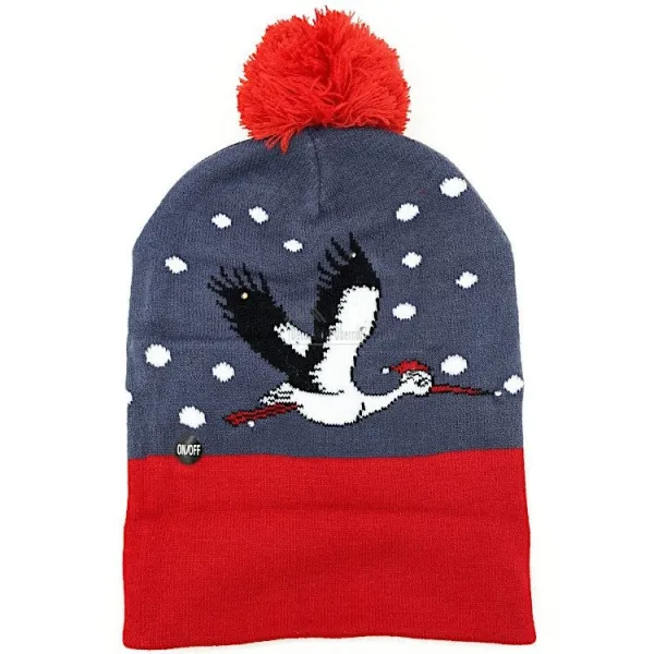 Hat with Pompom Alsace Gray-Red with Led and Stork