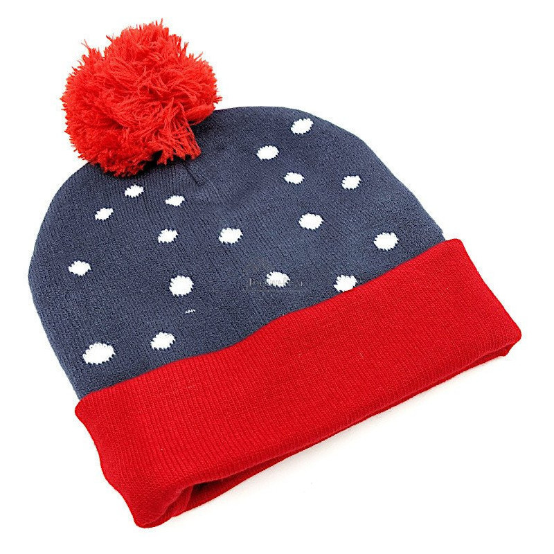 Hat with Pompom Alsace Gray-Red with Led and Stork