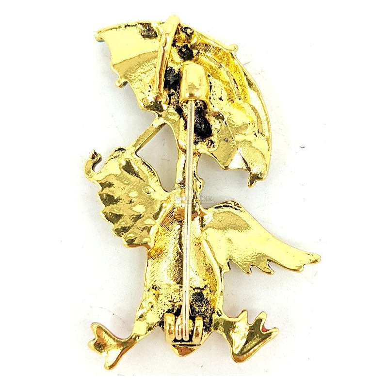 Gold Metall Fancy Brosche Ente hält einen Regenschirm