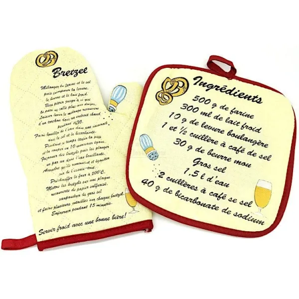 Lot de Gant et Manique de Cuisine recette Bretzel décor Cathédrale et Maison Pfister