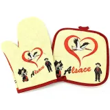 Set of Kitchen Glove and Potholder with 2 Heart and Alsatian Decor recipes
