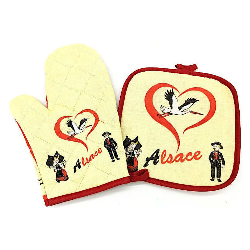 Set of Kitchen Glove and Potholder with 2 Heart and Alsatian Decor recipes