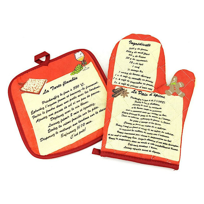 Set of Kitchen Glove and Potholder with 2 Heart and Alsatian Decor recipes